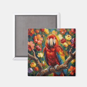 Vacker Impasto Färgrik Ara Papegoja Magnet
