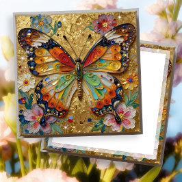 Vacker Impasto Fjäril och Blommor Blank Kort