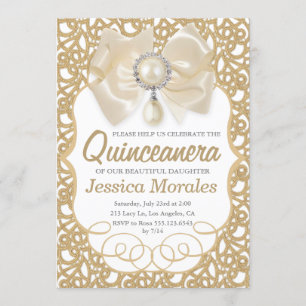Vacker inbjudan till Firande i Guld Quinceanera