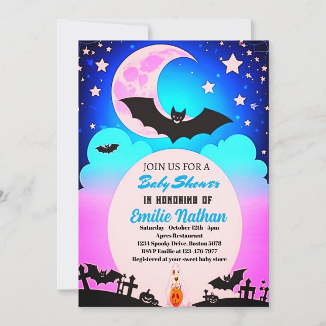 Vacker inbjudan till Rosa och Blue Baby Shower (Framsida)