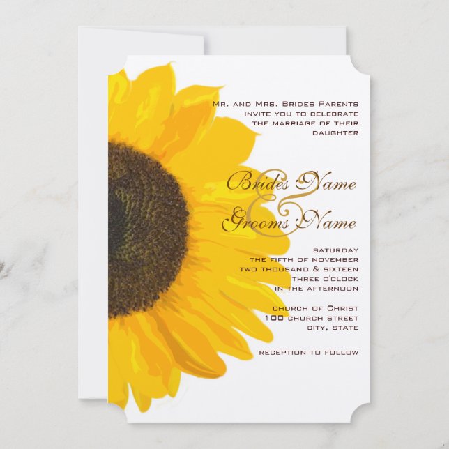 Vacker inbjudan till solrosbröllop i Elegant (Baksida)