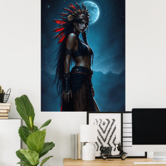 Vacker indiankvinna Celestial Fullmåne Poster