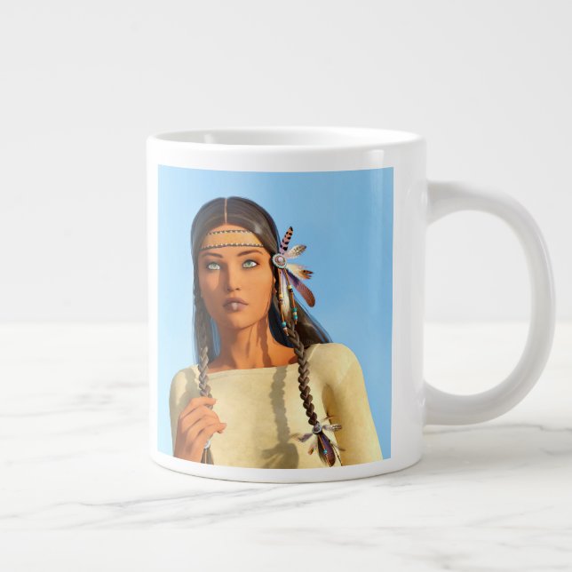 Vacker infödd amerikansk kvinna ursprungsbefolknin jumbo mugg (Höger)