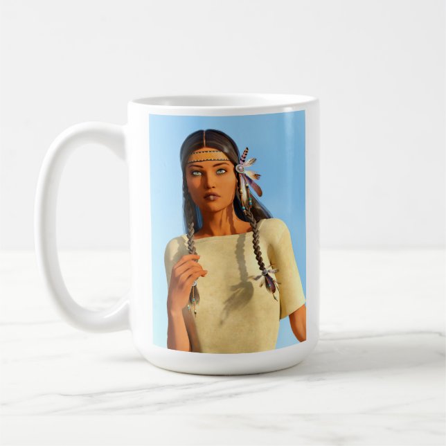 Vacker infödd amerikansk kvinna ursprungsbefolknin kaffemugg (Vänster)