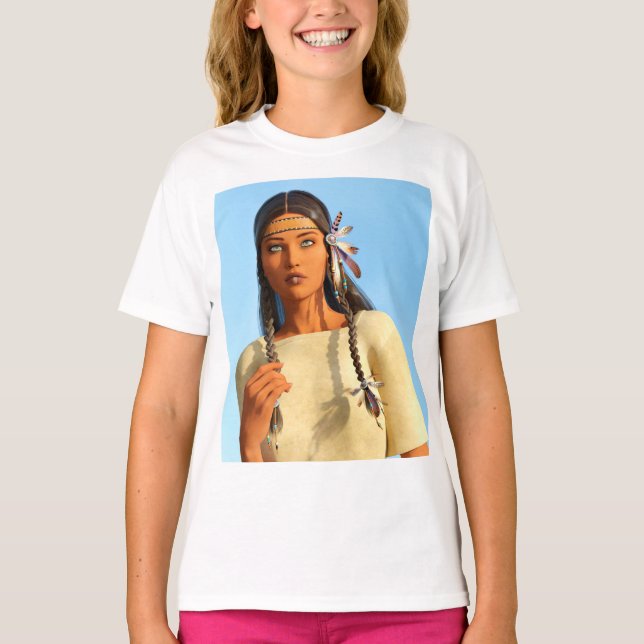 Vacker infödd amerikansk kvinna ursprungsbefolknin t shirt (Framsida)