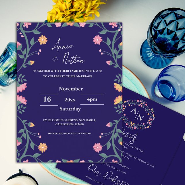 Vacker invecklad blomsterkant vigselinbjudan vykort (Pretty Intricate Floral Frame Wedding Invitation Postcard)