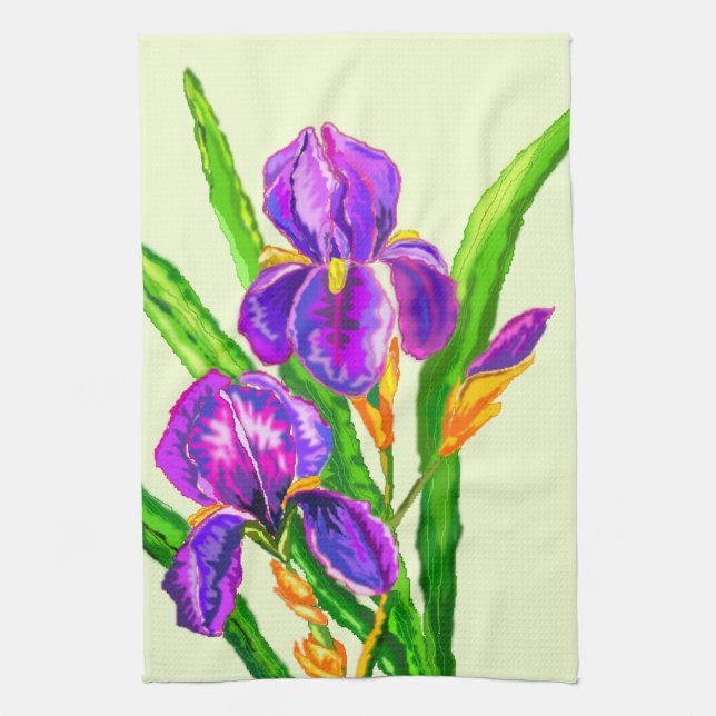 Vacker Iris Flower Kitchen Towel Vår Kökshandduk (Vertikal)