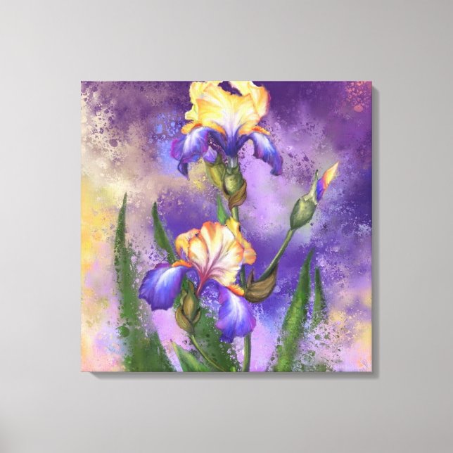Vacker Iris Flower - Miged Painting Art Canvastryck (Framsida)