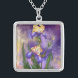 Vacker Iris Flower - Miged Painting Art Silverpläterat Halsband<br><div class="desc">Vacker Iris Flower</div>