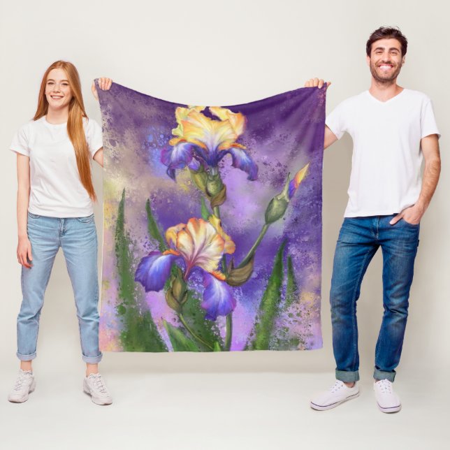 Vacker Iris Flower - Miging Art Painting (färgning Fleecefilt (På plats)