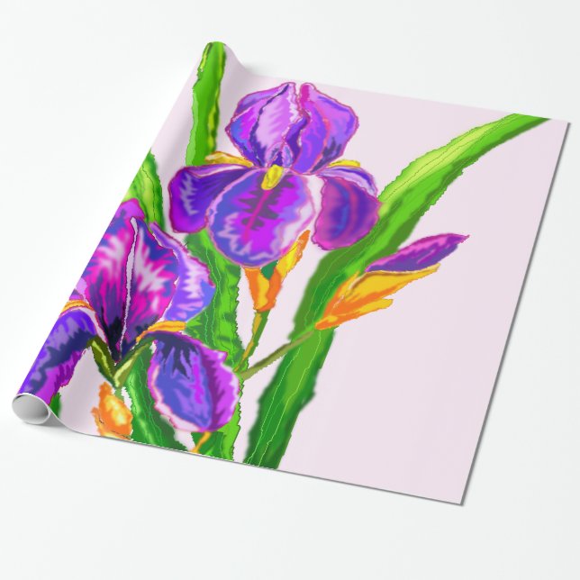 Vacker Iris Flowers Wrapping Papper Presentpapper (Utrullad)