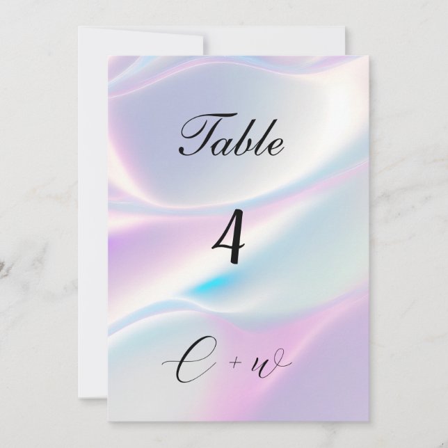 Vacker iriserande bröllopsbord nummer.  inbjudningar (Framsida)
