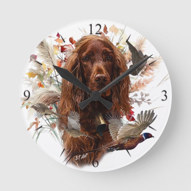 Vacker Irish Red Setter Rund Klocka (Framsida)