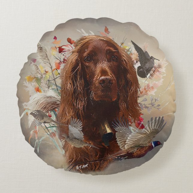 Vacker Irish Red Setter Rund Kudde (Framsidan)