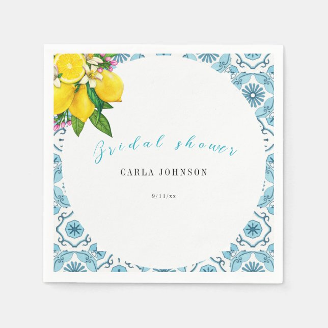 Vacker italiensk kakel och kalkbröllopsdusch  pappersservett (Framsidan)