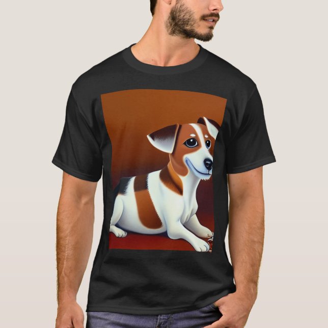 Vacker Jack Russel Tecknad Karaktär Oljemålning T Shirt (Framsida)