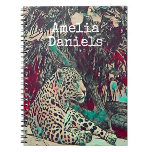 Vacker Jaguar Illustration Monogram Anteckningsbok