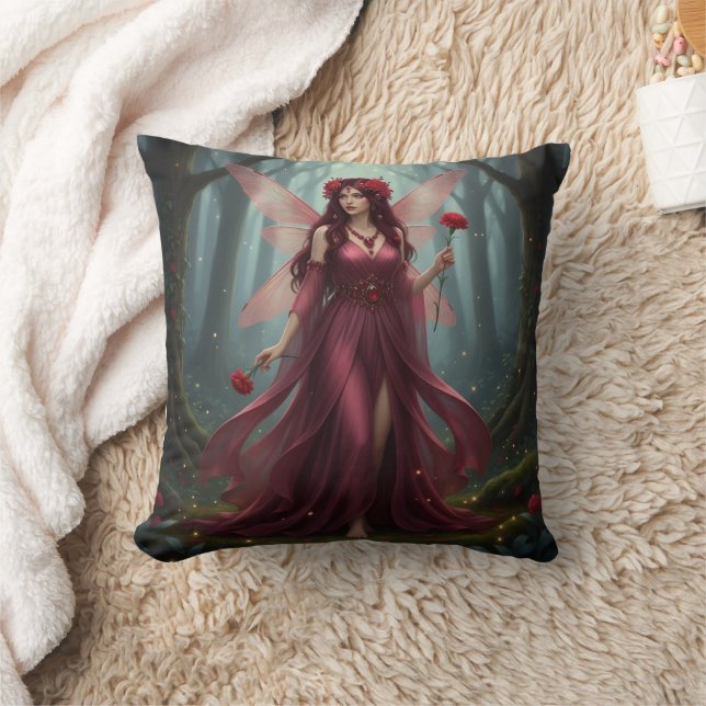Vacker januari Garnet Fairy Kudde (Filt)