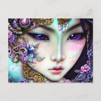 Vacker japansk flicka Gothic Fantasy Vykort