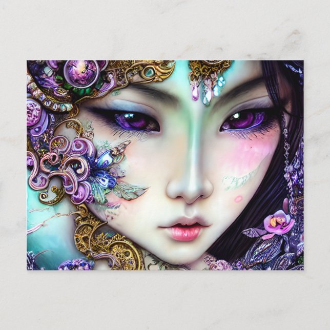 Vacker japansk flicka Gothic Fantasy Vykort (Framsida)