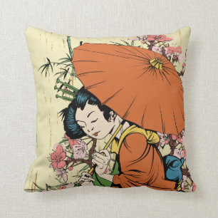 vacker japansk geisha vektorkonst kudde