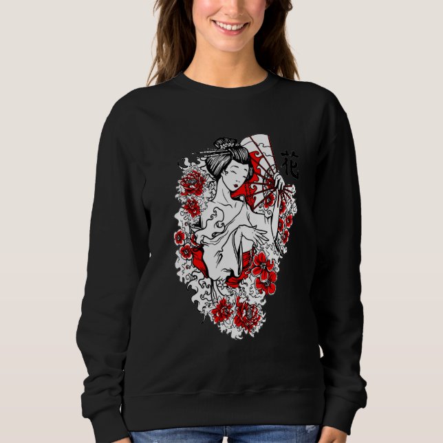 Vacker japansk geishaflicka Japan Kimono Design T Shirt (Framsida)