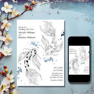 Vacker japansk koi Fish Modern Bröllop Inbjudningar