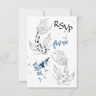 Vacker japansk koi Fish Swimming Bröllop OSA Kort