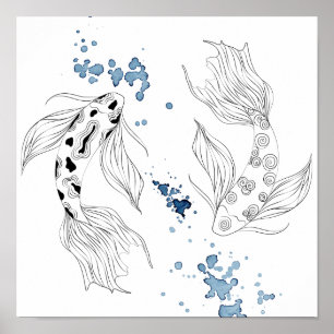 Vacker japansk koi Fish Swimming Poster