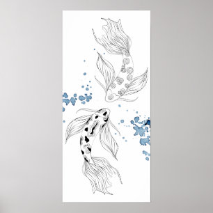 Vacker japansk koi Fish Swimming Poster