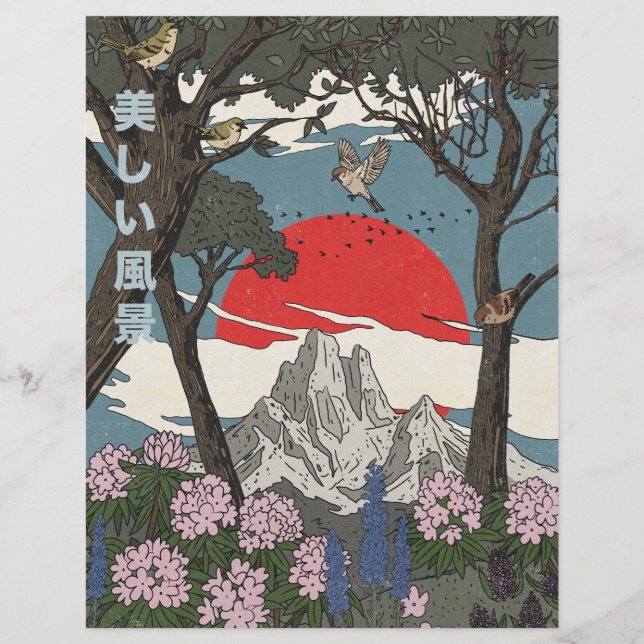 Vacker japansk landskap brevhuvud (Framsida)