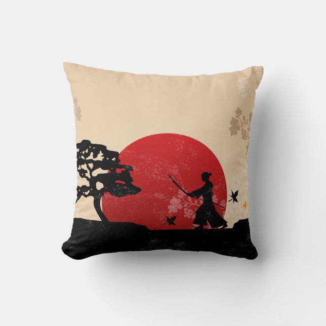 Vacker Japansk Samuraj Bakgrund Kuddcover för Kast Kudde (Framsida)