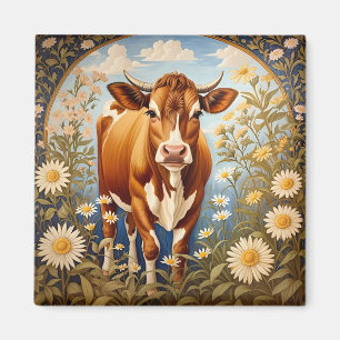 Vacker Jersey Cow i Daisy fält Vintage Magnet