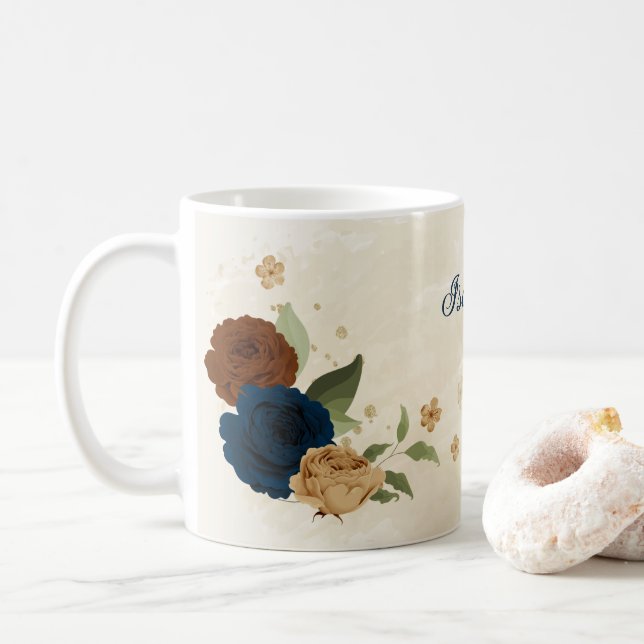 Vacker jordtonad marin blomning kaffemugg (Med munk)