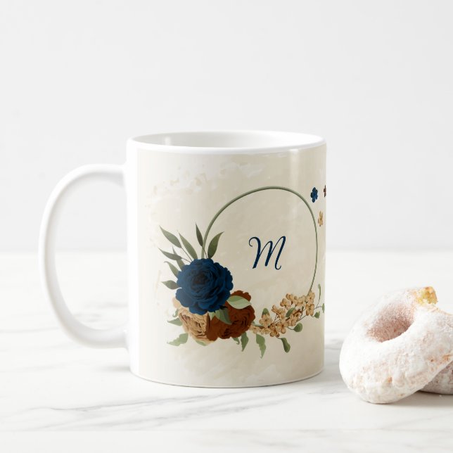 Vacker jordtonad marin blomster kaffemugg (Med munk)