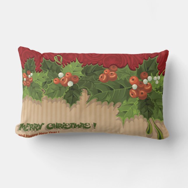 Vacker jul Holly Square Pillow Lumbarkudde (Framsida)