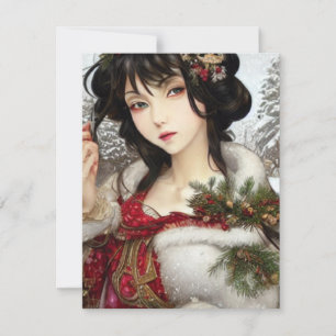 Vacker jul vintrig anime manga flicka julkort