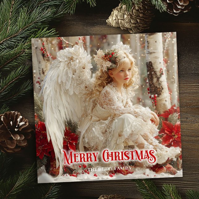 Vacker julängel röda poinsettiaor elegant semester julkort (Victorian angel red poinsettias elegant holiday greeting card

)