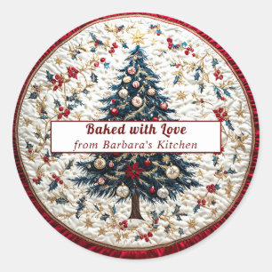 Vacker Julgran Holly Red Satin Runt Klistermärke