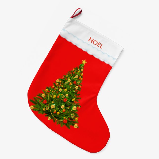 Vacker julgran på röd stor julstrumpa (Framsidan (Hängande))