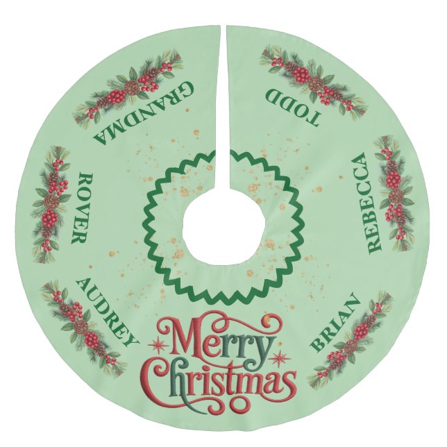 Vacker julgransskört med namn julgransmatta borstad polyester (Framsidan)