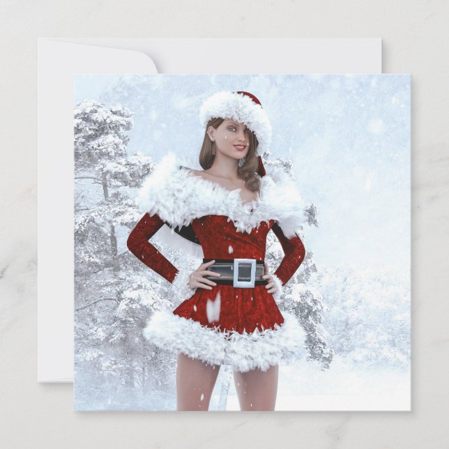 Vacker julkvinna över Vinter Snö (Framsida)