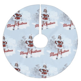 Vacker julkvinna över Vinter Snö Julgransmatta Borstad Polyester