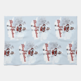 Vacker julkvinna över Vinter Snö Kökshandduk