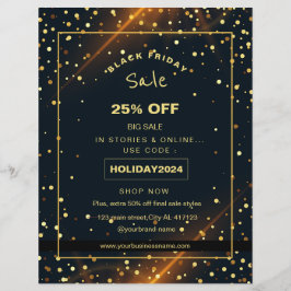 Vacker julrea promotion med gyllene gnistor reklamblad