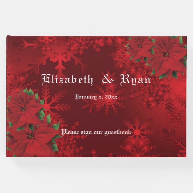 Vacker julröd, snöflingor, anpassad gästböcker (Framsida)