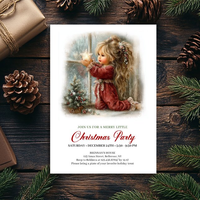 Vacker julscen Flickaktig lugn högtidsinbjudan Inbjudningar (Pretty Christmas Scene Girl Serene Holiday Invite

)