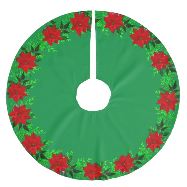 Vacker julstjärna blommig krans på grönt julgransmatta borstad polyester (Framsidan)