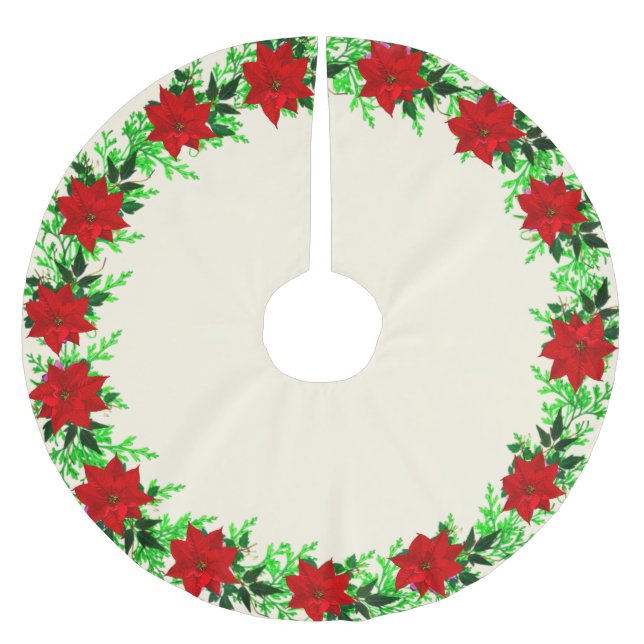 Vacker julstjärna blomsterkrans på champagne julgransmatta borstad polyester (Framsidan)