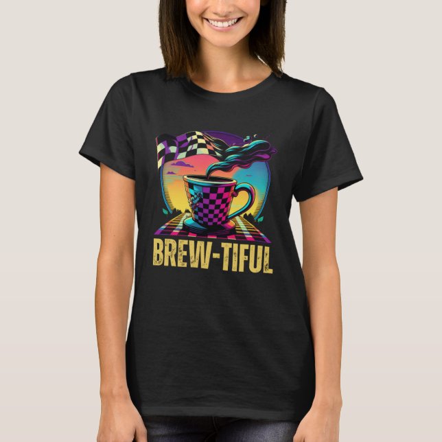 Vacker kaffekopp Levande färger Retro kaffe T Shirt (Framsida)